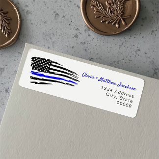 Police Watercolor Thin Blue Line Flag Return Address Label