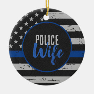 Police Wife - Law Enforcement - Thin Blue Line Ceramic Ornament