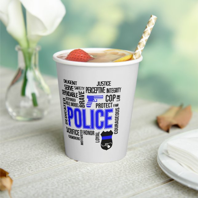 Police with Descriptive Words Party Cups (Insitu)