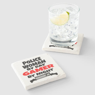 Police Woman by Day Gamer by Night Stone Coaster
