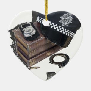 PoliceCrimeBooksHatBadgeHandcuffs042113.png Ceramic Ornament