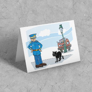 Policeman And A Black Cat Card