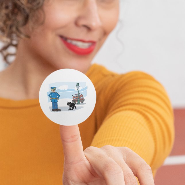 Policeman And A Black Cat Classic Round Sticker (Creator Uploaded)