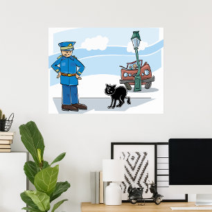 Policeman And A Black Cat Poster