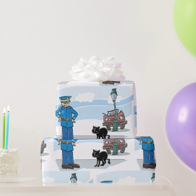 Policeman And A Black Cat Wrapping Paper (Creator Uploaded)