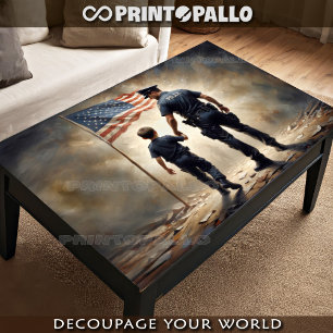 Policeman and a boy with USA flag - Patriotism Tissue Paper