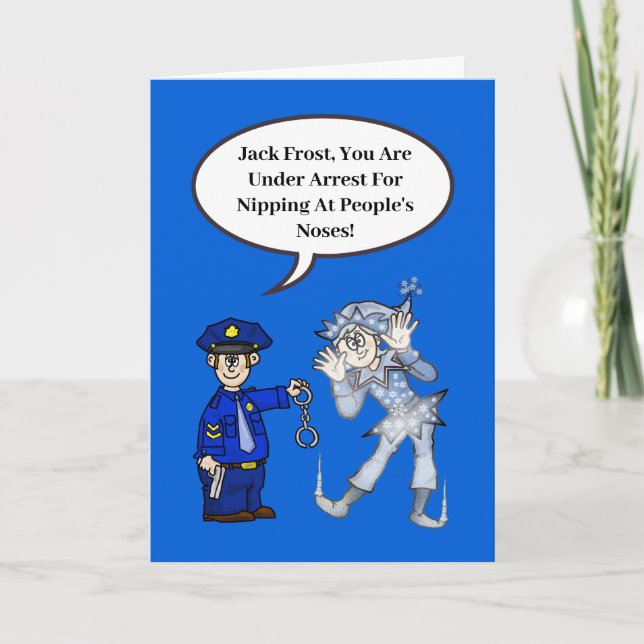 Policeman and Jack Frost Funny Christmas Card (Front)