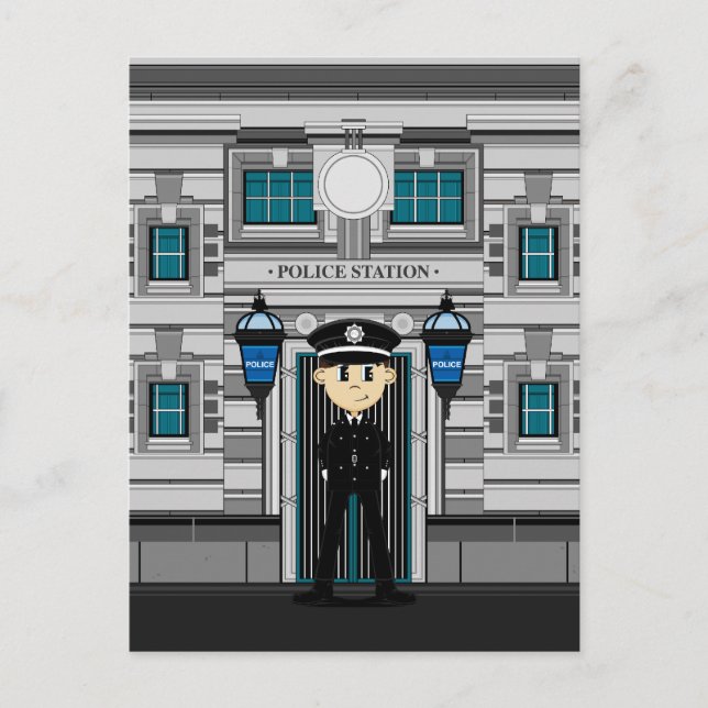 Policeman and Police Station Postcard (Front)