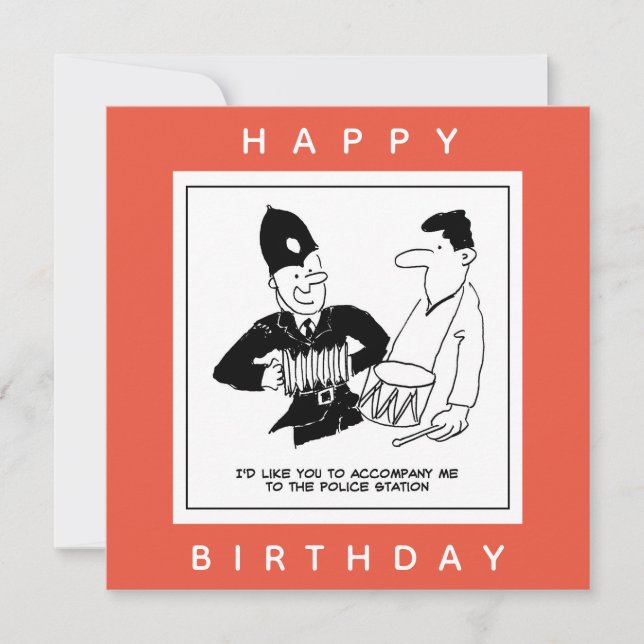 Policeman asks Man to accompany him￼ Cartoon Card (Front)