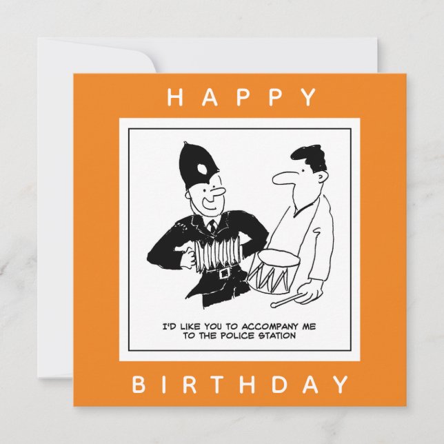 Policeman asks Man to accompany him￼ Cartoon Card (Front)