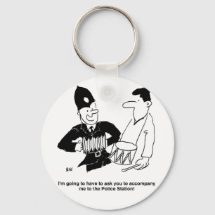 Policeman asks man to accompany him. Funny Cartoon Key Ring