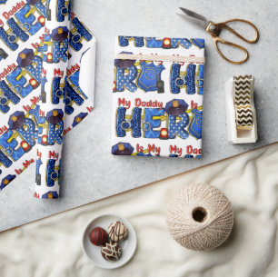 Policeman Daddy Hero Wrapping Paper