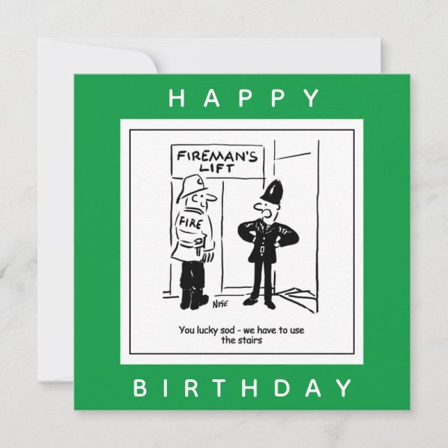 Policeman & Fireman - Fireman's Lift Cartoon Card (Front)