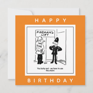 Policeman & Fireman - Fireman's Lift Cartoon Card
