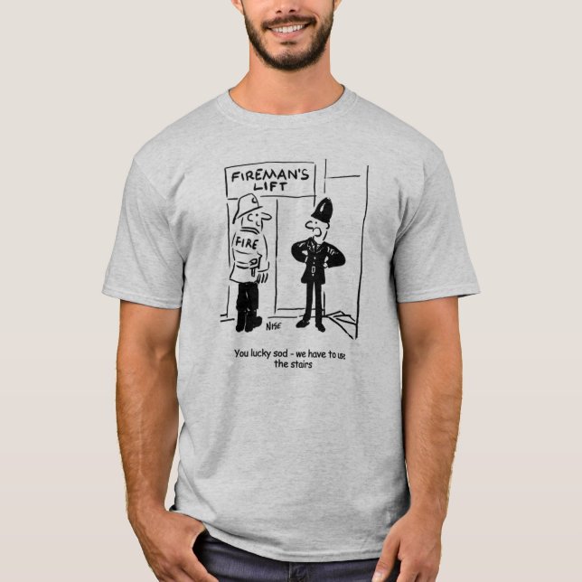 Policeman & Fireman's Lift Cartoon T-Shirt (Front)