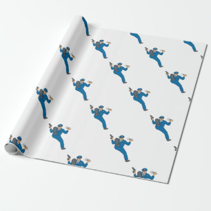 Policeman Gun Flashlight Torch Kicking Drawing Wrapping Paper