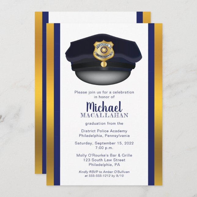 Policeman | Police | Cop Hat Graduation Party Invitation (Front/Back)