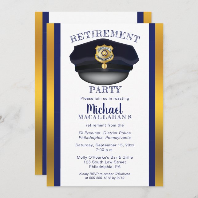 Policeman | Police | Cop Hat Retirement Party Invitation (Front/Back)