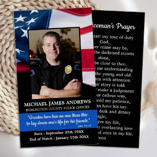 Policeman Prayer Remembrance Memorial Funeral Card