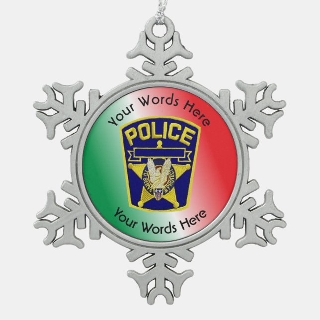 Policeman’s Shield Custom Snowflake Pewter Christmas Ornament (Front)