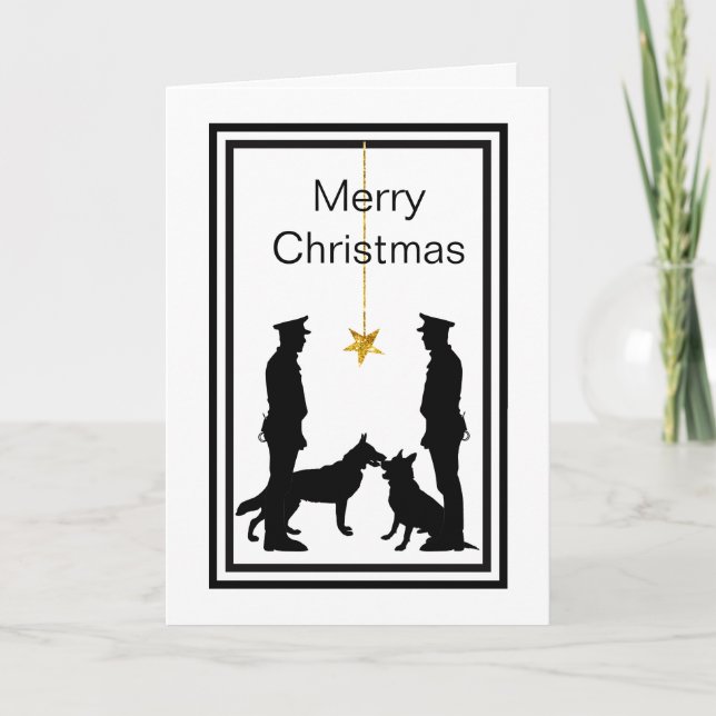 Policemen K-9 Dogs Silhouette Christmas Card (Front)