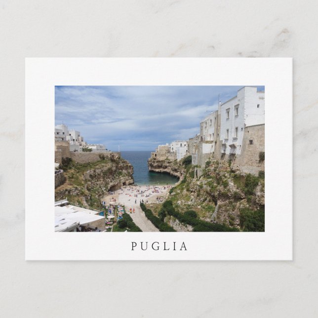 Polignano a Mare city beach, Puglia white postcard (Front)