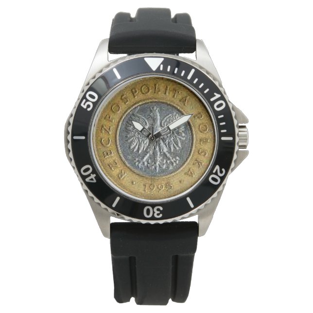 Polish 2 zlotych coin back side on two tone watch (Front)