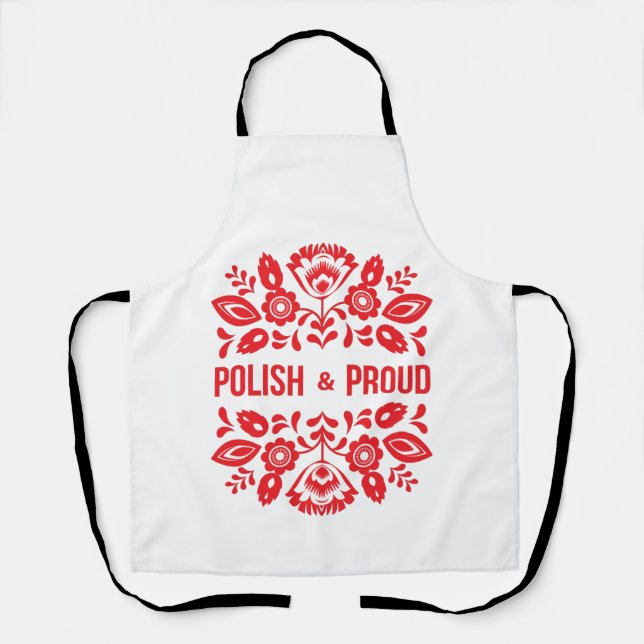 Polish and Proud Poland Polska Red Flowers Apron (Front)