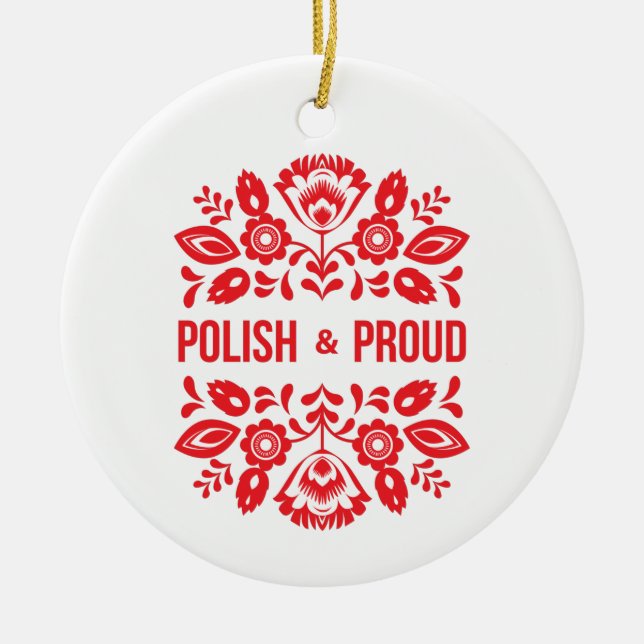 Polish and Proud Poland Polska Red Flowers Ceramic Ornament (Front)