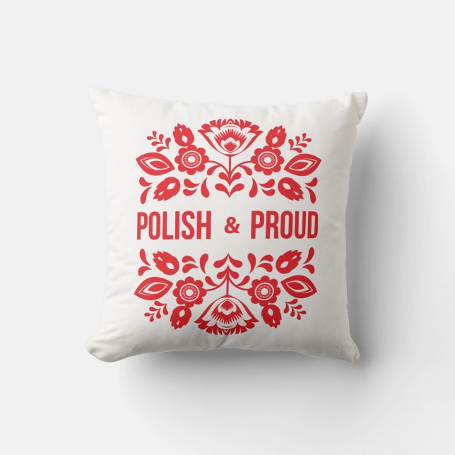 Polish and Proud Poland Polska Red Flowers Cushion (Front)