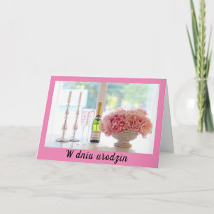 Polish birthday card urodziny pink greeting card