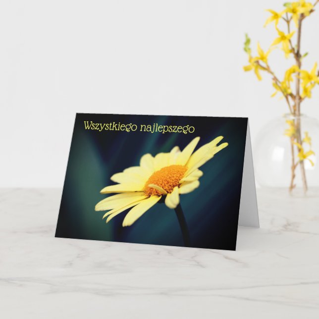 Polish Birthday Sto Lat Daisy Flower  Card (Yellow Flower)