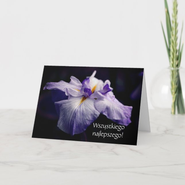 Polish Birthday Sto Lat Iris Flower  Card (Front)