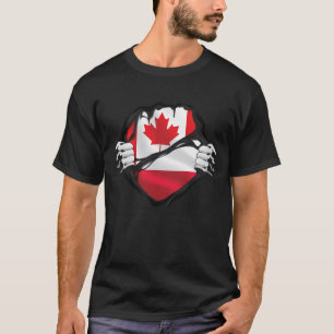 Polish Canadian Hands Ripped Roots Flag  T-Shirt