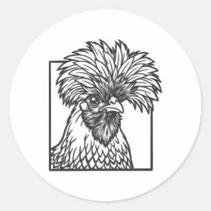 Polish Chicken Line Art - Funny Farm Animal Design Classic Round Sticker