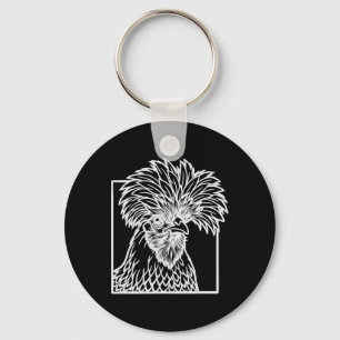 Polish Chicken Line Art - Funny Farm Animal Design Key Ring