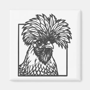 Polish Chicken Line Art - Funny Farm Animal Design Magnet