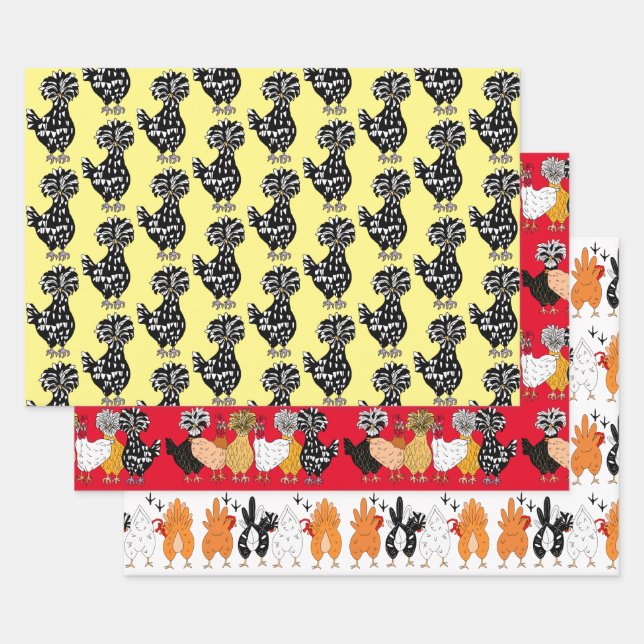 Polish Chickens and Hens Cute Country Wrapping Paper Sheet (Set)
