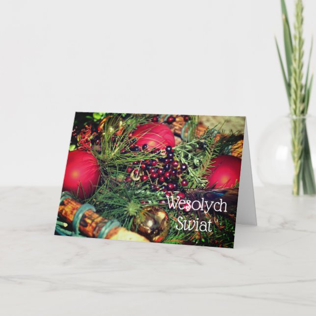 Polish Christmas Greeting Elegant Decorations Holiday Card (Front)