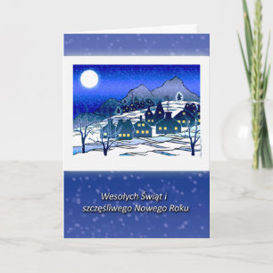 Polish Christmas, Snowy Village Setting, Winter Holiday Card