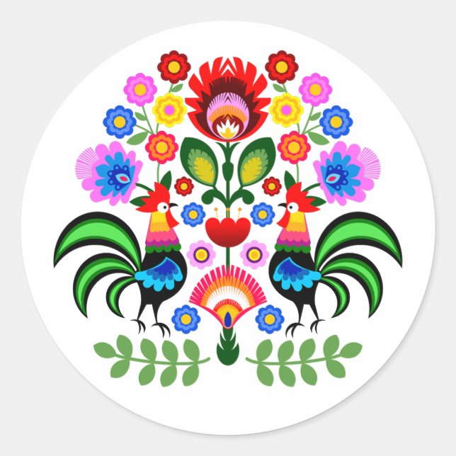 Polish design flowers classic round sticker (Front)