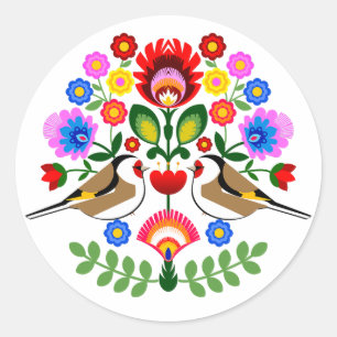 Polish design flowers classic round sticker