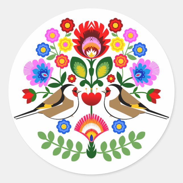 Polish design flowers classic round sticker (Front)