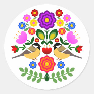 Polish design flowers classic round sticker