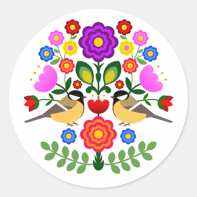 Polish design flowers classic round sticker (Front)