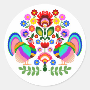 Polish design flowers classic round sticker