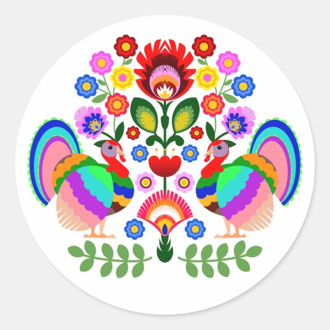 Polish design flowers classic round sticker (Front)