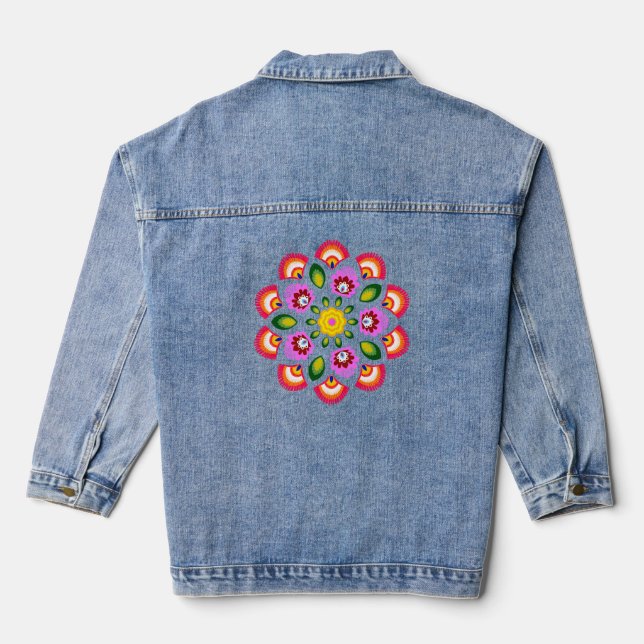 Polish design flowers. denim jacket (Back)