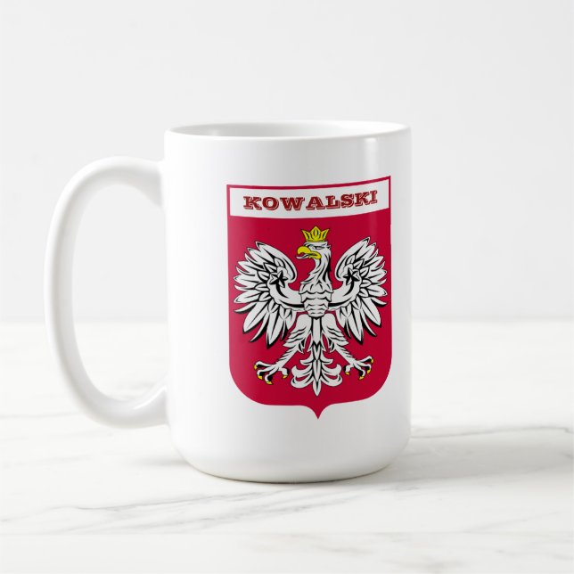 Polish Eagle Coat of Arms Custom Name Coffee Mug (Left)
