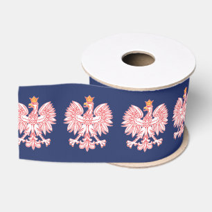 Polish Eagle Outlined In Red Grosgrain Ribbon